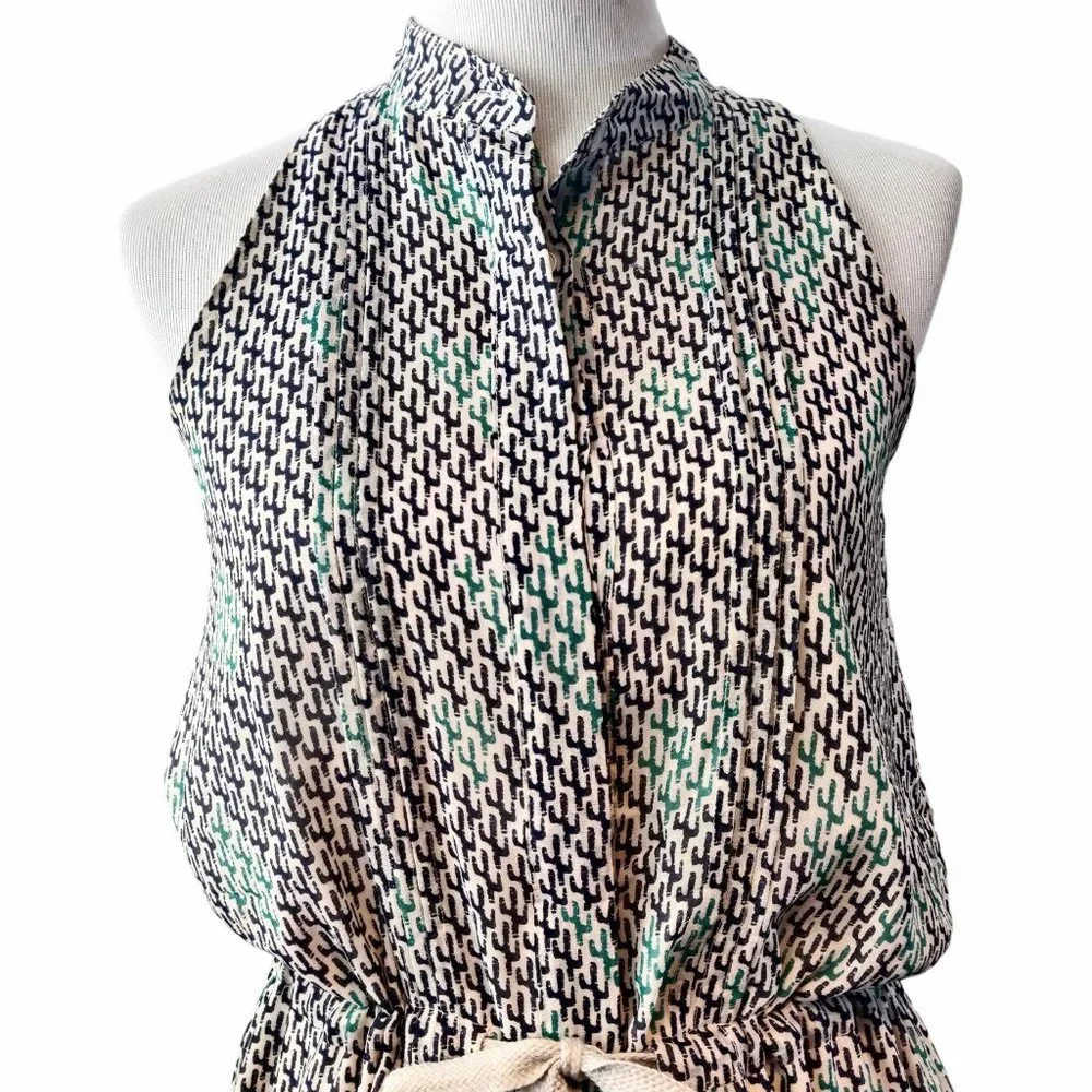 Sea New York Womens 2 Silk Cactus Print Sleeveless Tie Waist Tunic Mini Dress - Picture 5 of 10